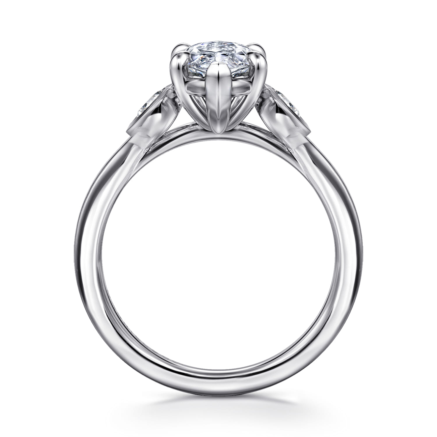 Marquise Three Stone Diamond Engagement Ring in 14K White Gold, photograph 2