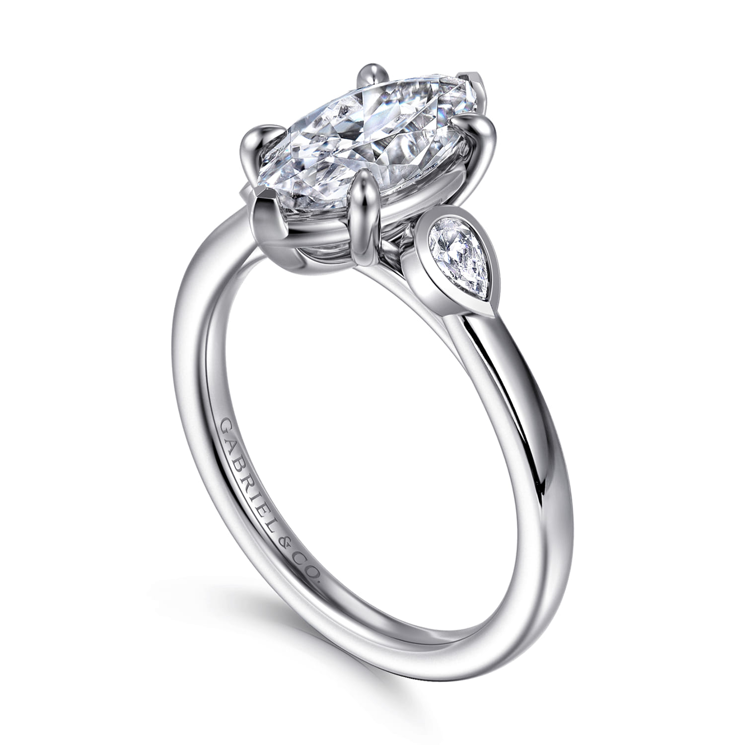Marquise Three Stone Diamond Engagement Ring in 14K White Gold, photograph 3