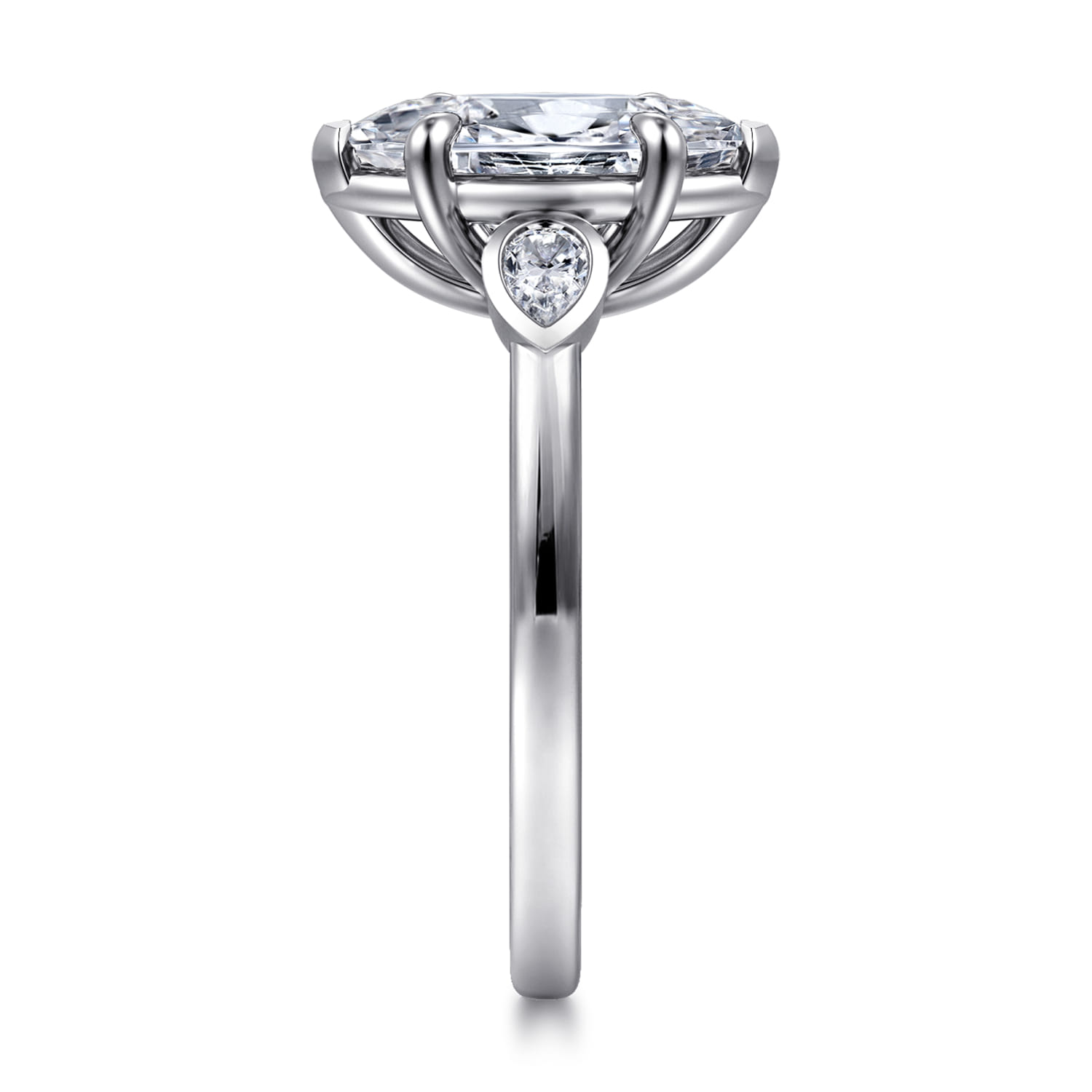 Marquise Three Stone Diamond Engagement Ring in 14K White Gold, photograph 4