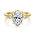 Ebony - 14K Yellow Gold Oval Three Stone Diamond Engagement Ring