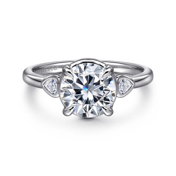 14K White Gold Round Three Stone Diamond Engagement Ring