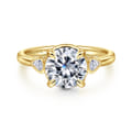 Ebony - 14K Yellow Gold Round Three Stone Diamond Engagement Ring
