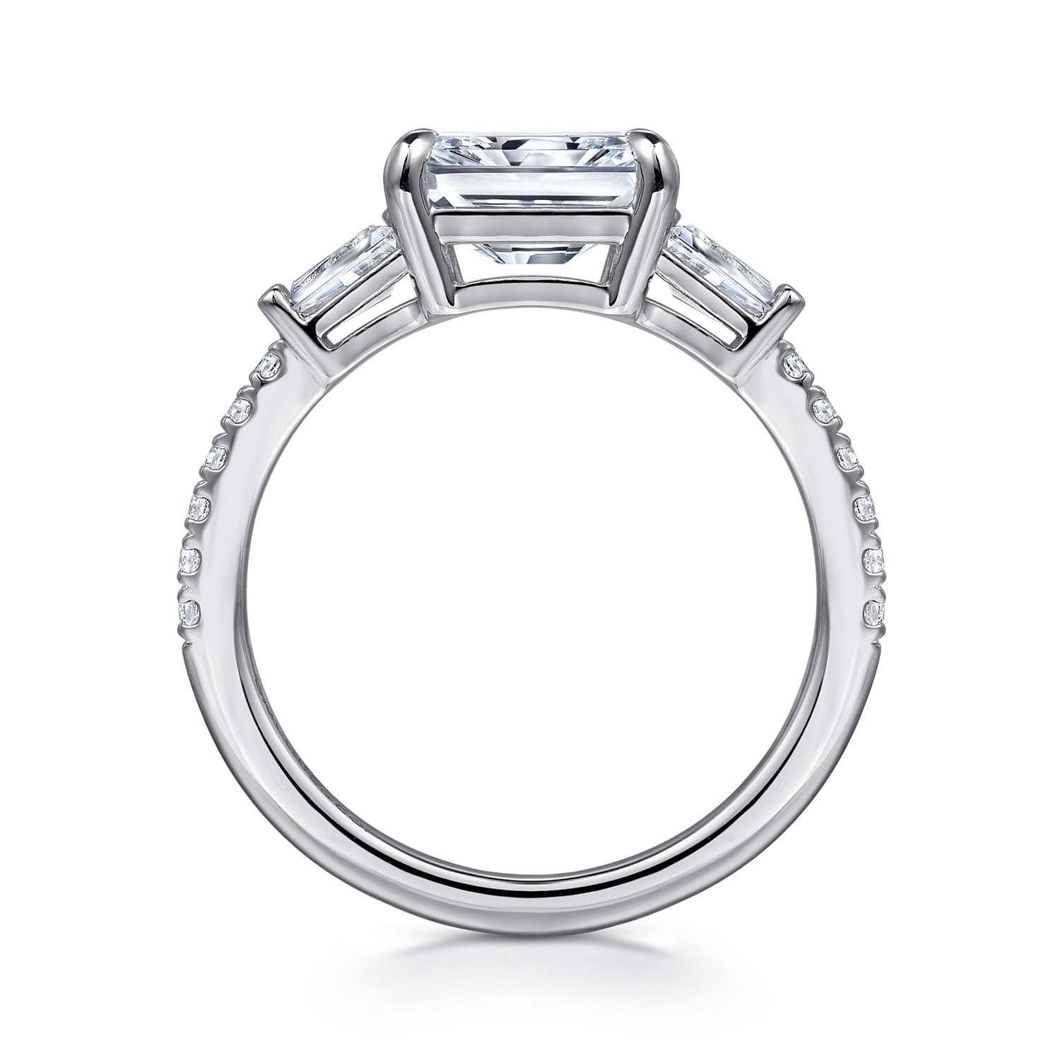 Radiant Three Stone Diamond Engagement Ring in 14K White Gold, photograph 2