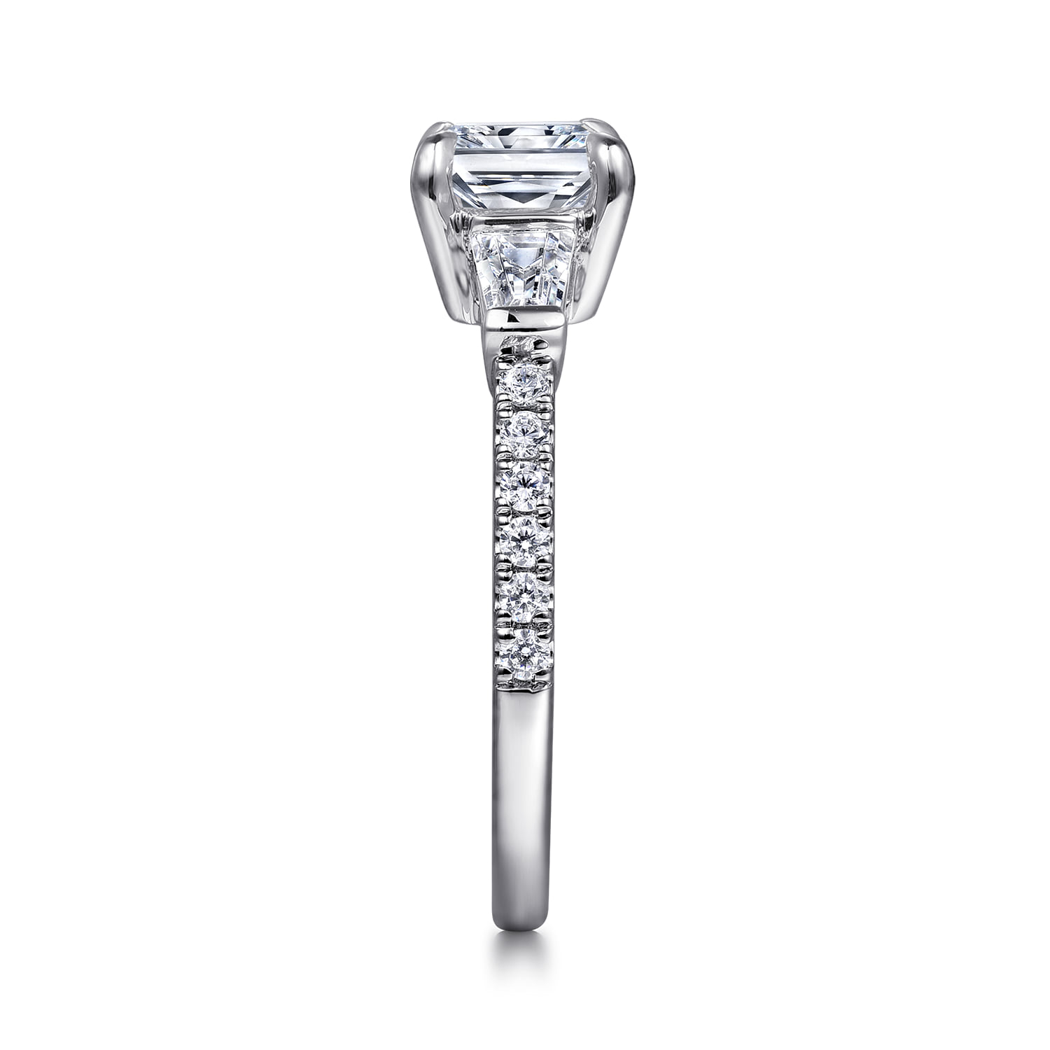 Radiant Three Stone Diamond Engagement Ring in 14K White Gold, photograph 5