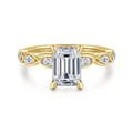 Claudia - 14K White-Yellow Gold Emerald Cut Diamond Engagement Ring