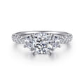 Dee - 14K White Gold Cushion Cut Three Stone Lotus Diamond Engagement Ring