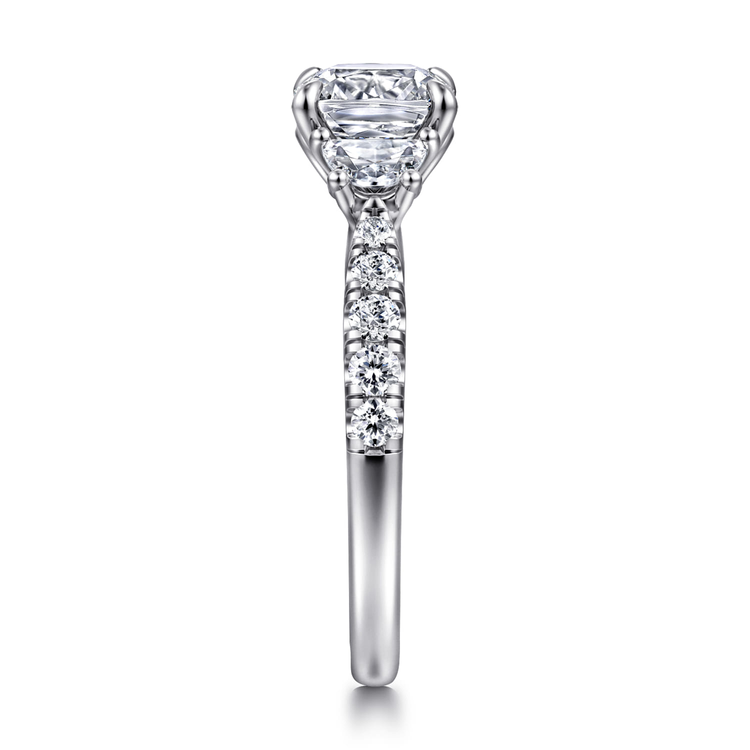 Cushion Three Stone Lotus Diamond Engagement Ring in 14K White Gold, photograph 4