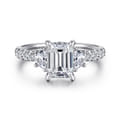 Dee - 14K White Gold Emerald Cut Three Stone Lotus Diamond Engagement Ring