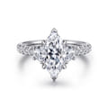 Dee - 14K White Gold Marquise Shape Three Stone Lotus Diamond Engagement Ring