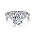 Dee - 14K White Gold Oval Three Stone Lotus Diamond Engagement Ring