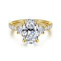 Dee - 14K Yellow Gold Oval Three Stone Lotus Diamond Engagement Ring