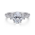 Dee - 14K White Gold Oval Three Stone Lotus Diamond Engagement Ring