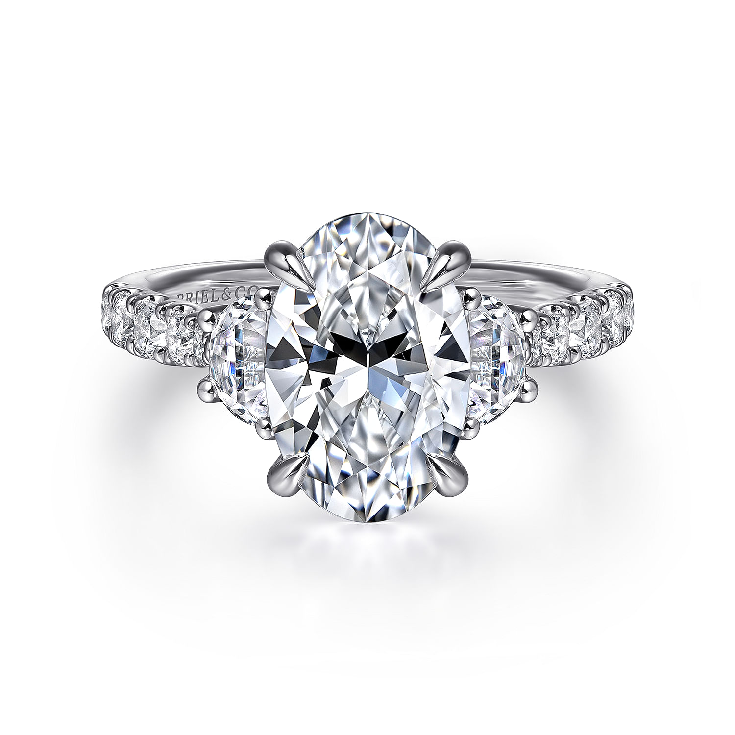 Oval 3 Stone Ring in 14k White Gold | Gabriel & Co