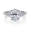 Dee - 14K White Gold Oval Three Stone Lotus Diamond Engagement Ring