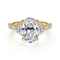 Dee - 14K Yellow Gold Oval Three Stone Lotus Diamond Engagement Ring