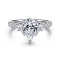 Dee - 14K White Gold Pear Shape Three Stone Lotus Diamond Engagement Ring