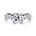 Dee - 14K White Gold Round Three Stone Lotus Diamond Engagement Ring