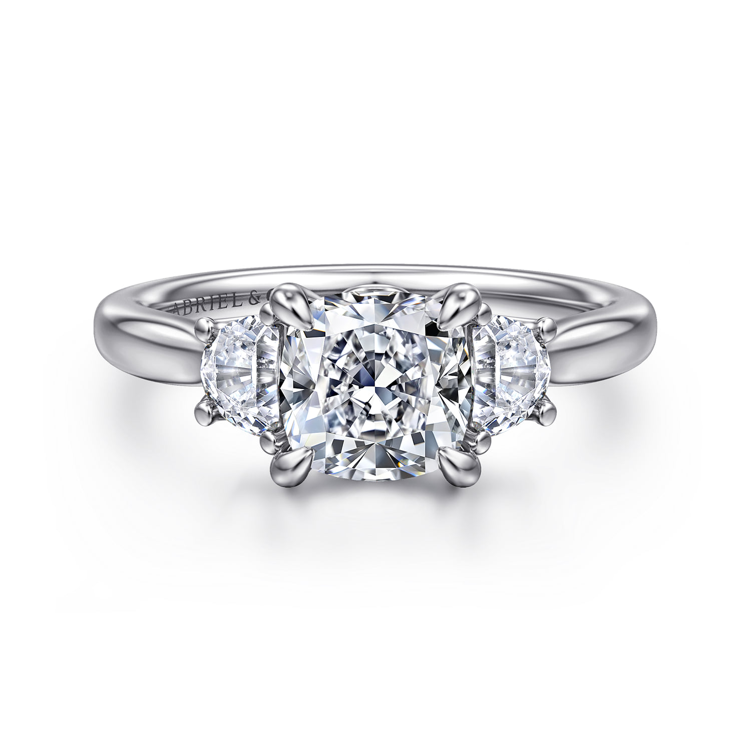 Three Stone Lotus Diamond Engagement Ring