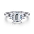 Devon - 14K White Gold Emerald Cut Three Stone Lotus Diamond Engagement Ring