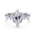 Devon - 14K White Gold Marquise Shape Three Stone Lotus Diamond Engagement Ring