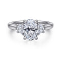 Devon - 14K White Gold Oval Three Stone Lotus Diamond Engagement Ring