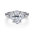 Devon - 14K White Gold Oval Three Stone Lotus Diamond Engagement Ring