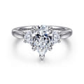 Devon - 14K White Gold Pear Shape Three Stone Lotus Diamond Engagement Ring