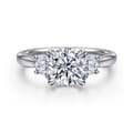 Devon - 14K White Gold Round Three Stone Lotus Diamond Engagement Ring