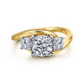 Elin - 14K White-Yellow Gold Cushion Cut Three Stone Diamond Engagement Ring
