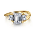 Elin - 14K White-Yellow Gold Emerald Cut Three Stone Diamond Engagement Ring