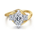 Elin - 14K White-Yellow Gold Marquise Shape Three Stone Diamond Engagement Ring