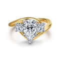 Elin - 14K White-Yellow Gold Pear Shape Three Stone Diamond Engagement Ring