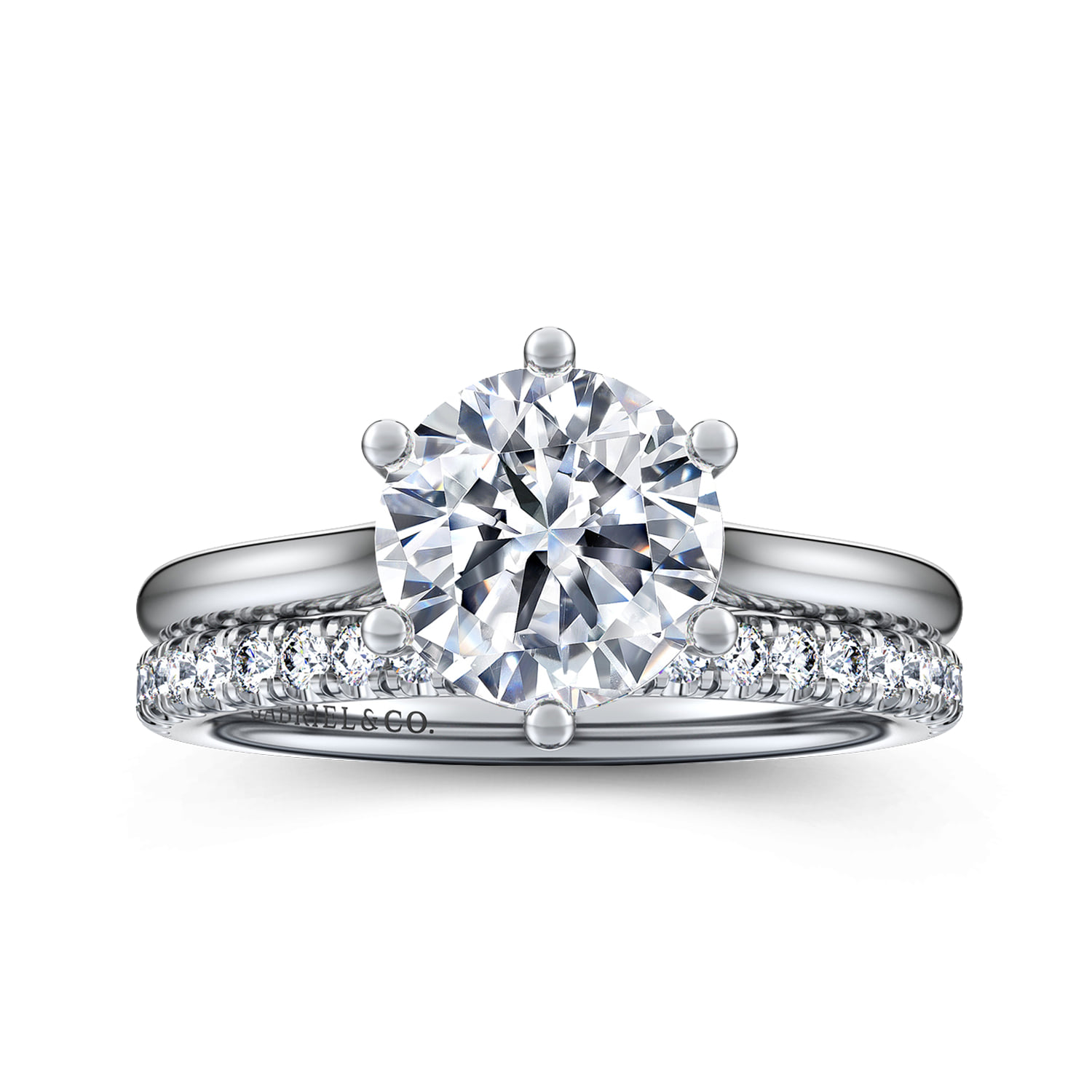 Round 6 Prong Solitaire Diamond Engagement Ring in 14K White Gold, photograph 4