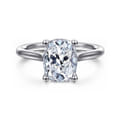 Bravo - 14K White Gold Elongated Cushion Solitaire Diamond Engagement Ring