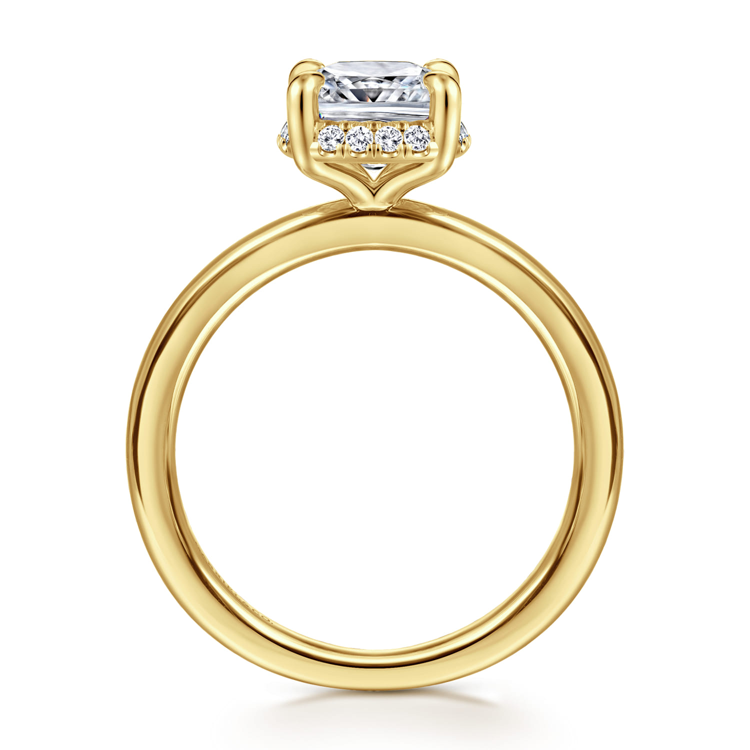 Cushion Hidden Halo Diamond Engagement Ring in 14K Yellow Gold, photograph 2