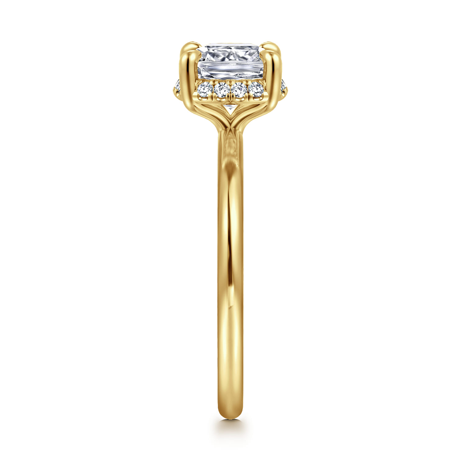 Cushion Hidden Halo Diamond Engagement Ring in 14K Yellow Gold, photograph 4