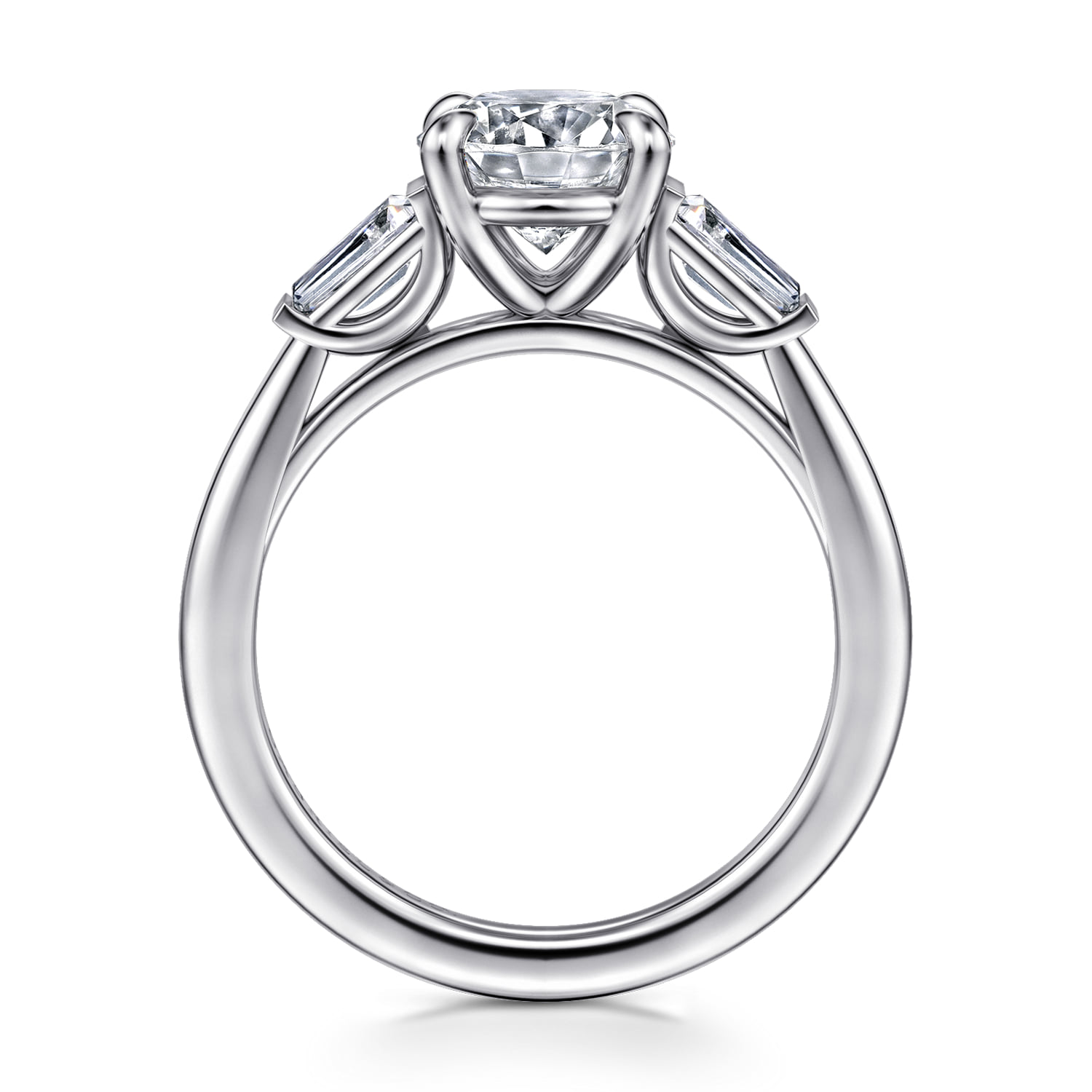 Round Three Stone Diamond Engagement Ring in 14K White Gold, photograph 2