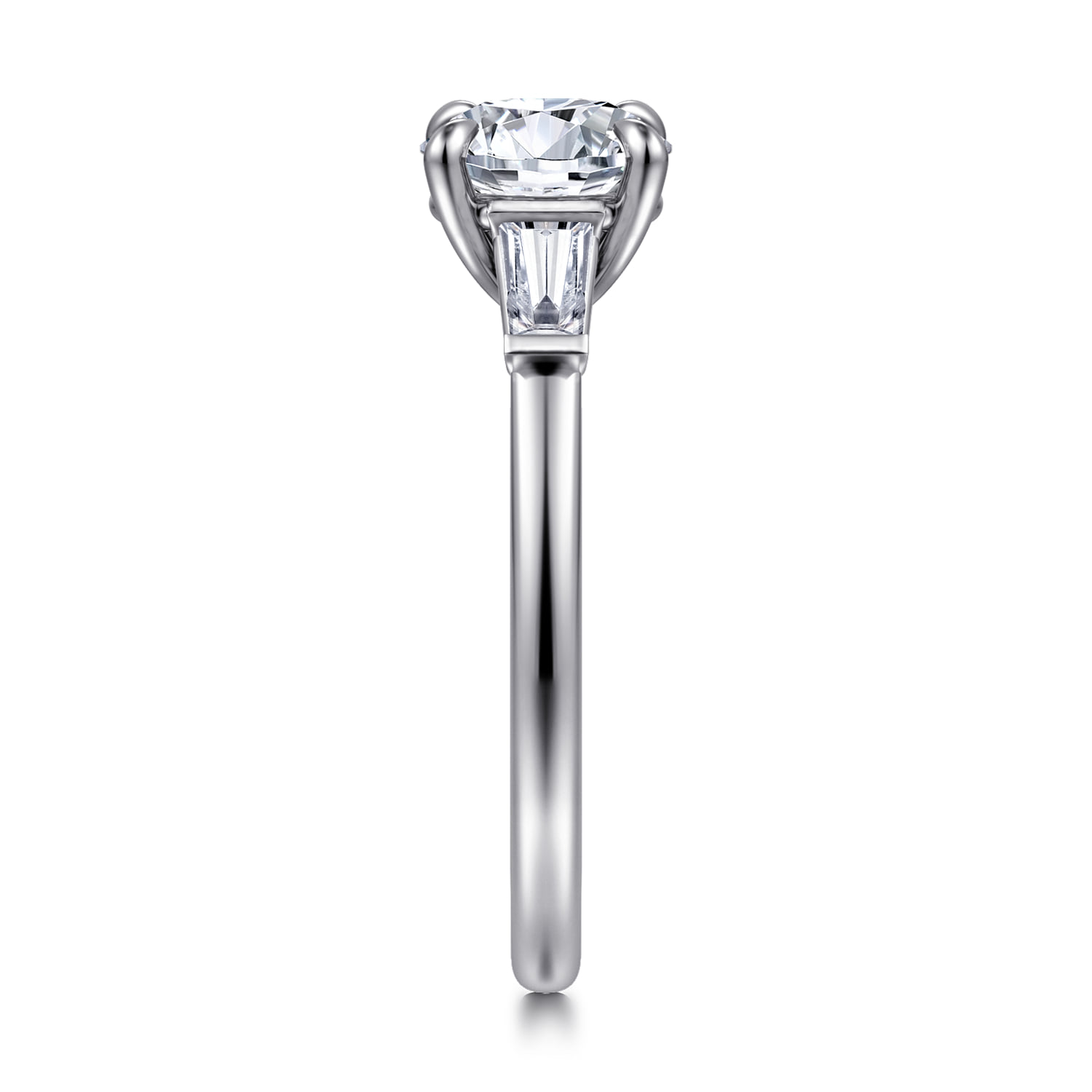 Round Three Stone Diamond Engagement Ring in 14K White Gold, photograph 5