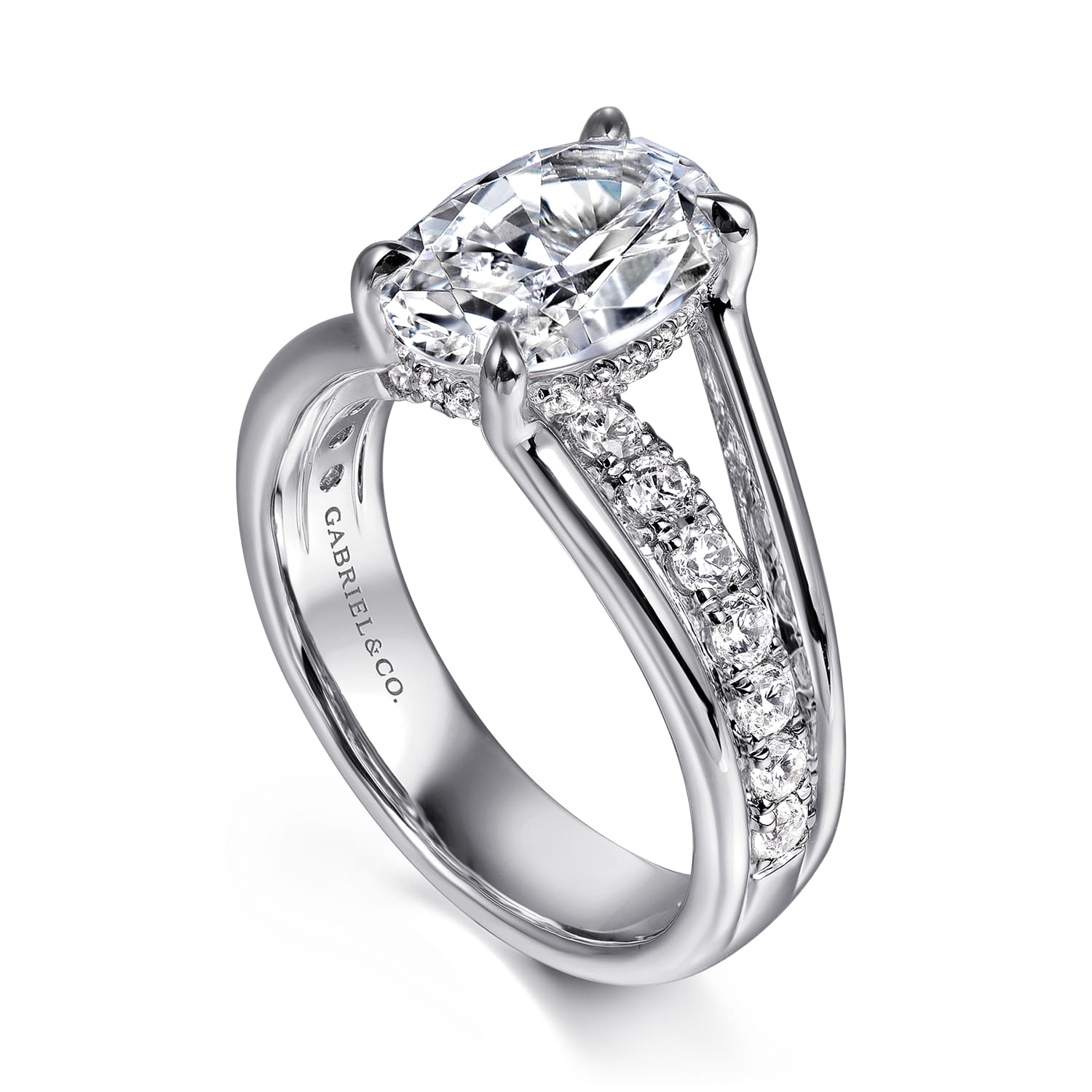 Oval Split Foundation Diamond Engagement Ring in 14K White Gold, photograph 3