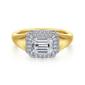 Fillipa - 14K White-Yellow Gold Emerald Cut Double Halo Diamond Engagement Ring