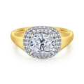 Fillipa - 14K White-Yellow Gold Elongated Cushion Double Halo Diamond Engagement Ring