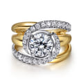 Francesca - 14K White-Yellow Gold Fancy Halo Round Diamond Engagement Ring