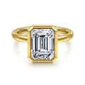 Linny - 14K Yellow Gold Emerald Cut Bezel Set Diamond Engagement Ring