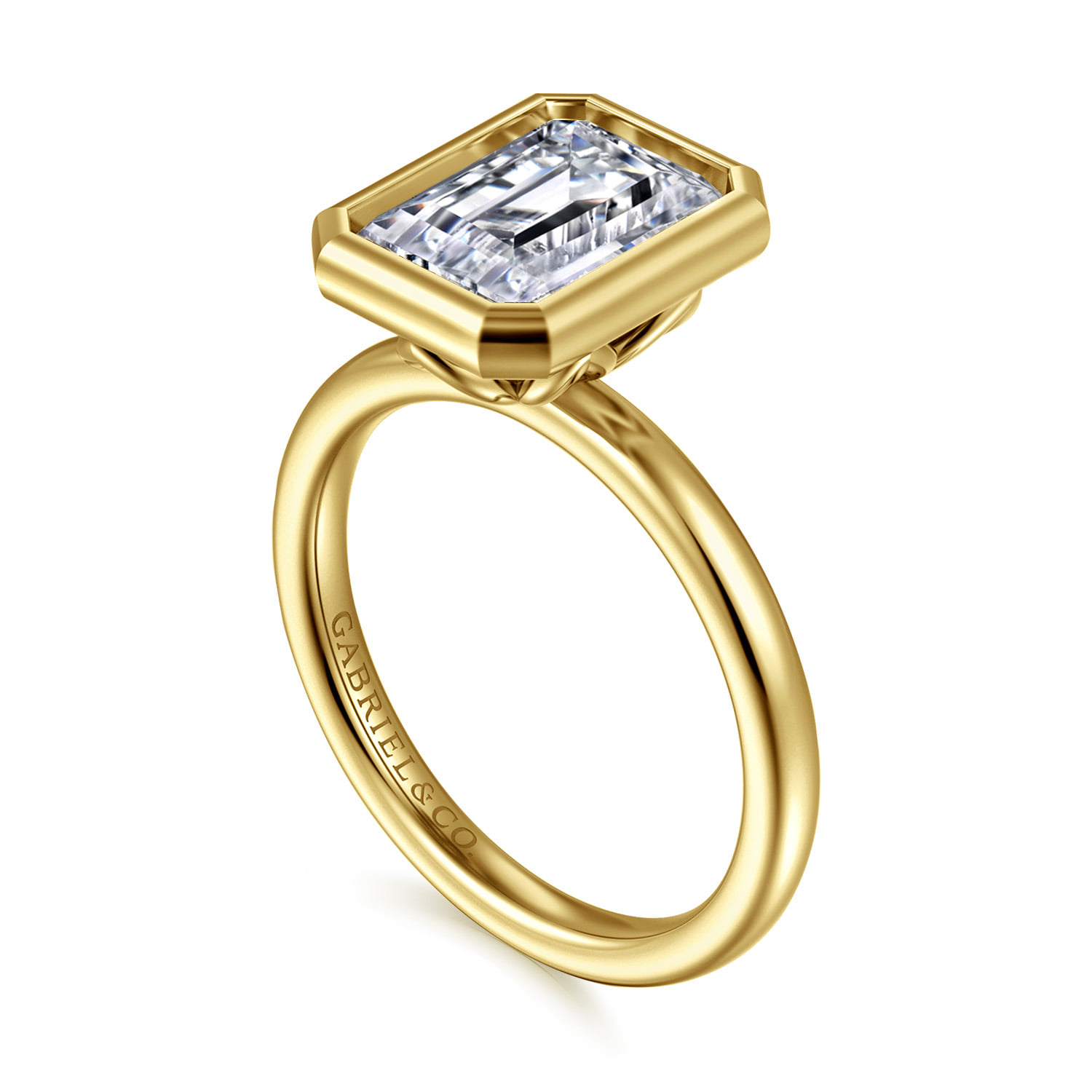 Emerald Bezel Set Diamond Engagement Ring in 14K Yellow Gold, photograph 3