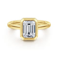 Linny - 14K Yellow Gold Emerald Cut Bezel Set Diamond Engagement Ring