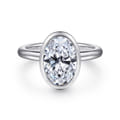Linny - 14K White Gold Oval Bezel Set Diamond Engagement Ring