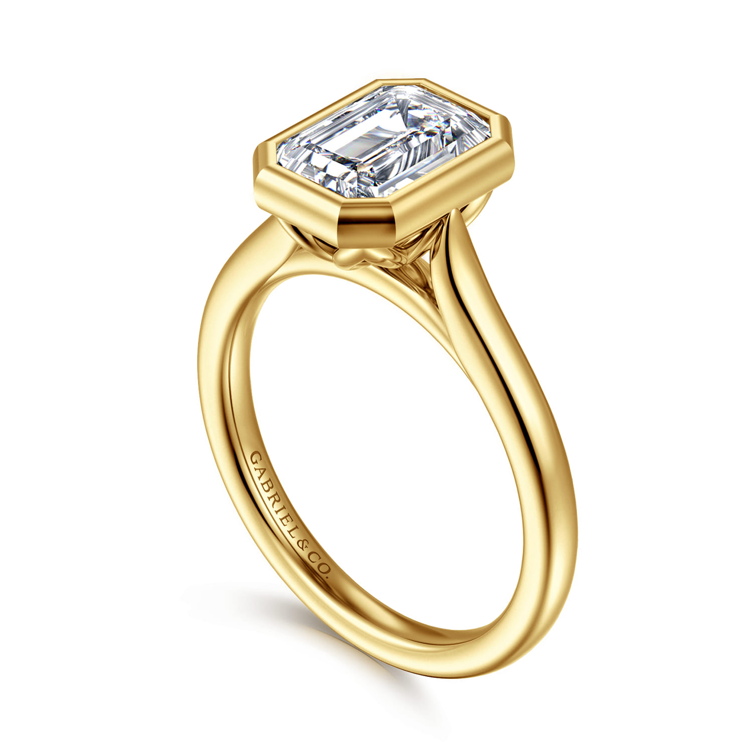 Emerald Bezel Set Diamond Engagement Ring in 14K Yellow Gold, photograph 3