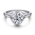 Giovana - 14K White Gold Round Bezel Set Diamond Engagement Ring
