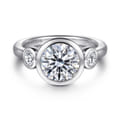 Henley - 14K White Gold Round Three Stone Bezel Set Diamond Engagement Ring