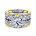 Efron - 14K White-Yellow Gold Round Halo Sapphire and Diamond Channel Set Engagement Ring